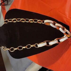 Vintage White Oval Rings Gold Tone Bib Necklace 18 inch